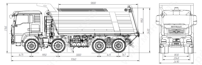 Габаритный чертеж SITRAK C7H 8×4 ZZ3316V306ME