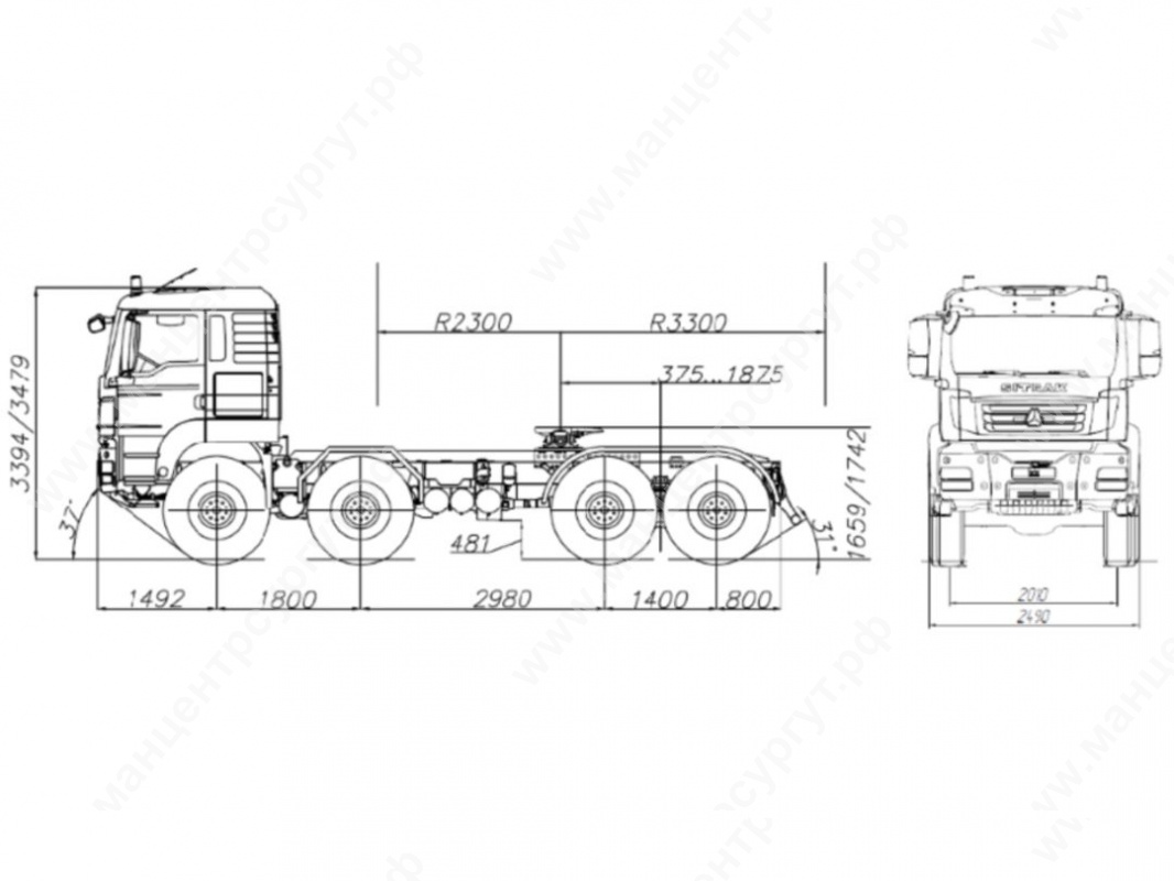 Габаритный чертеж SITRAK C7H 8×8 ZZ3486V307ME